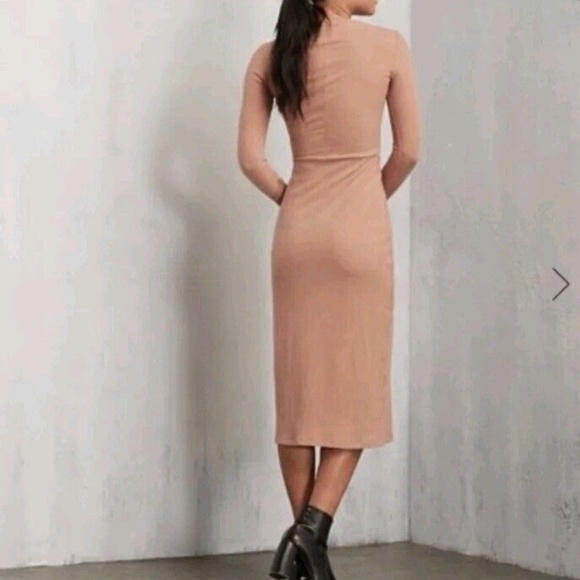 REFORMATION | Edison Blush Tan Stretch Ribbed Lace-up Long Sleeve Midi | Size M - Picture 3 of 13